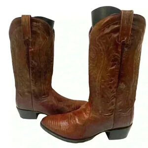 Dan Post Mens Brown Antique Tan Têju Lizard Skin Raleigh Cowboy Boots 8.5 D